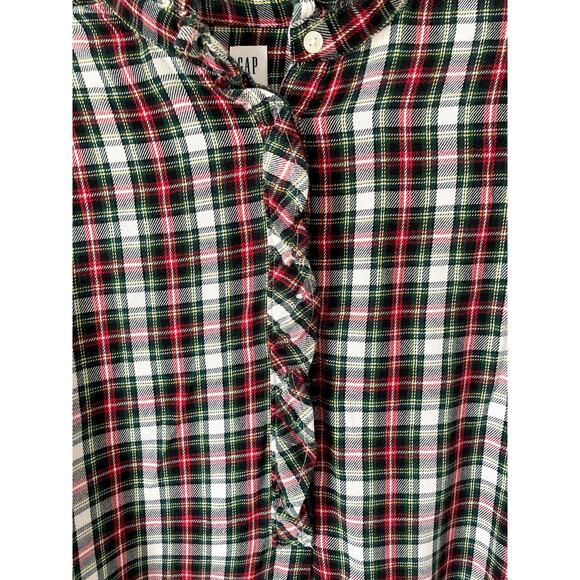 Gap Flannel Ruffle Plaid Shirt Red Green Size Medium - Picture 3 of 6